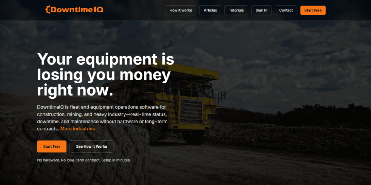 The DowntimeIQ home page
